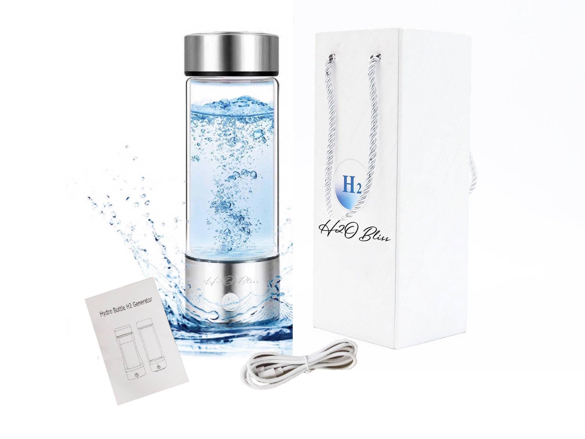 H2O Bliss Hydrogen Water Bottle Generator, Ionizer Machine, Advanced SPE PEM Technology, Improves Water Quality in 3 Minutes, Suitable for Office, Travel, Gym
