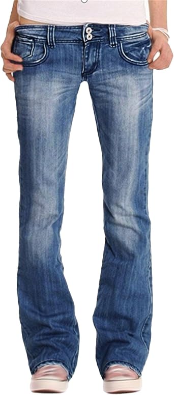 Womens Flare Vintage Classic Outdoor Jeans Stretch Slim Fit Solid Denim Pants Low Rise Comfort Jeans Trouser
