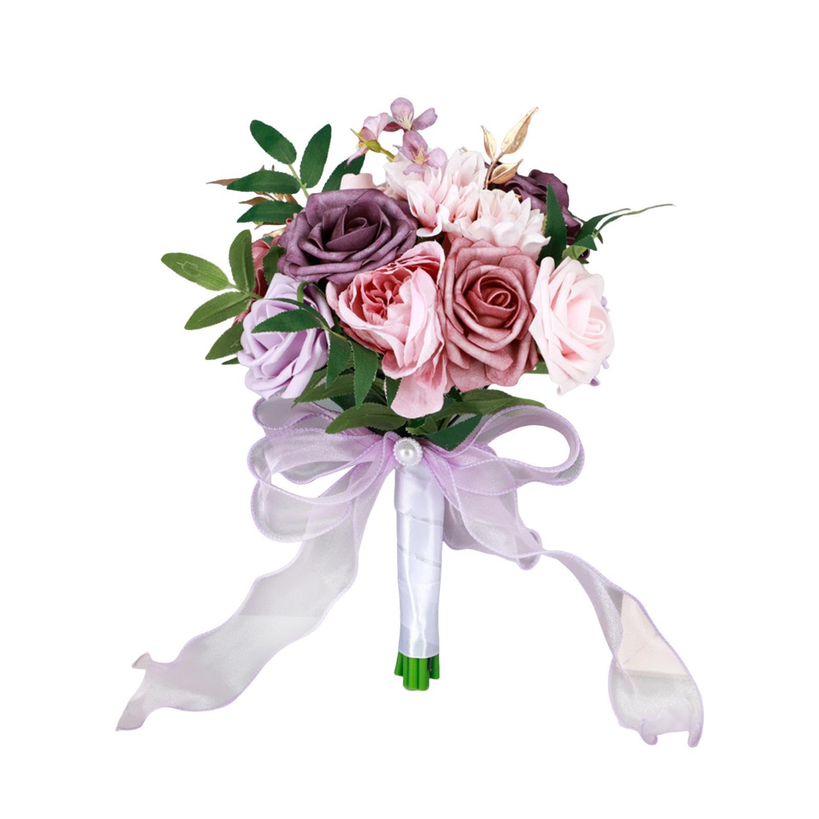 Auyxssz Pink Violet Timeless Wedding Bridal Bouquets Holder Artificial Flowers Elegant Flower Arrangements For Parties Bridal Bouquet Made Of Plastic Durable Church, 29X22cm