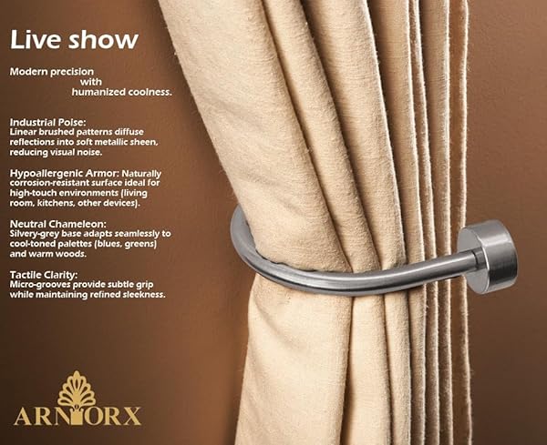 Quality Curtain Holdbacks, Solid Steel Curtain Holdback with Disk Finial,Electroplate Finishes, Set of 2 Window Curtain Tieback Hooks, Nickel Brushed by ARNORX - Image 2