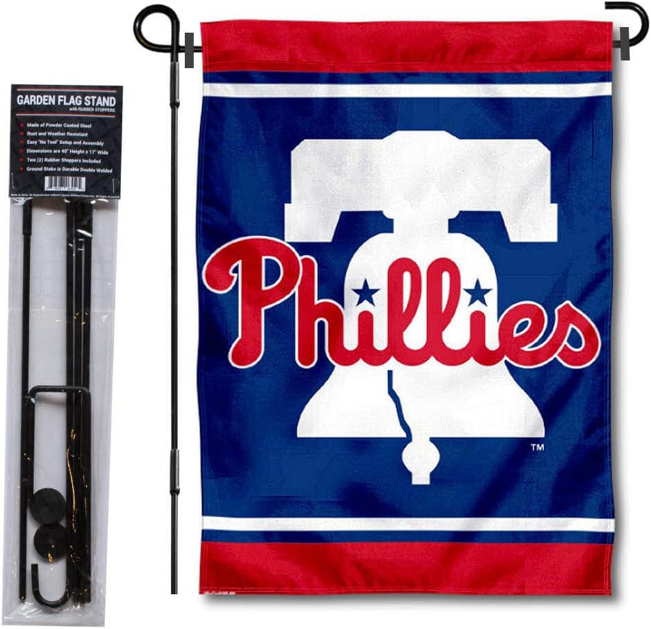 Philadelphia Phillies Liberty Bell Garden Flag and Flagpole Stand Holder
