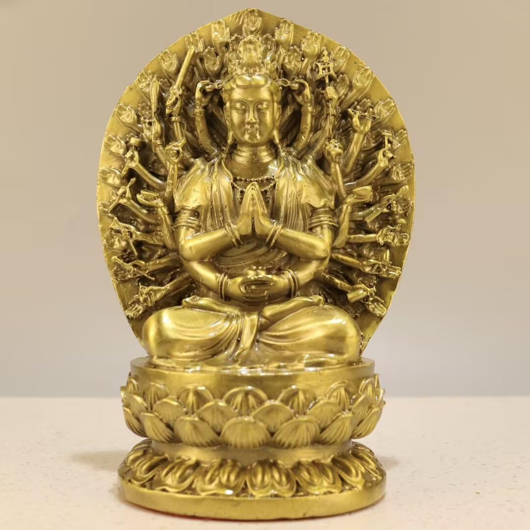 Dytartzx Pure Copper Guanyin Statue, Hand-cast Buddha Statue, Home offering Ornament, Guanyin Bodhisattva with a Thousand Hands and a Thousand Eyes