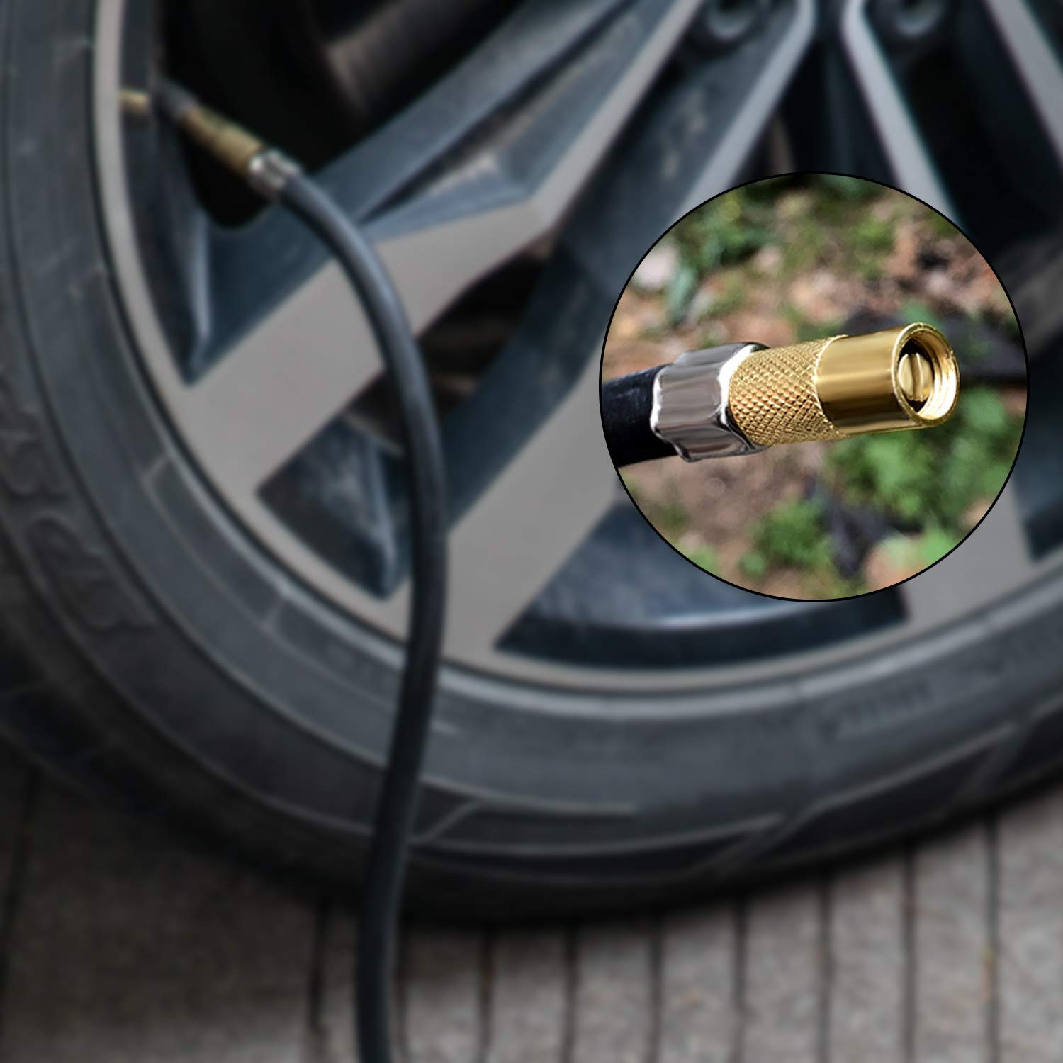 KATSU Compressore portatile auto pompa 12V DC 14A 150PSI per pneumatici per auto, furgoni, 4x4 + 3 adattatori ugelli + 4 valvole + 4 coperture in alluminio