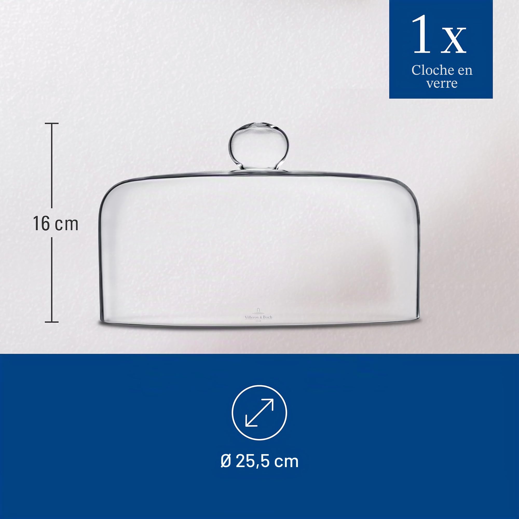 Villeroy & Boch - Manufacture cloche 25,5 cm transpar., résist. lave-vaiss./four micro-ondes, cloche à fromage, dôme à fromage pour présent. fromages, antipasti, charcuteries/fruits, verre borosil.