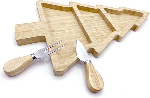 Miniatura 1 de Tabla de embutidos personalizada juego de tablas de queso de bambú y cuchillos divertido tablero de embutidos de hojas de árbol de Navidad tablero