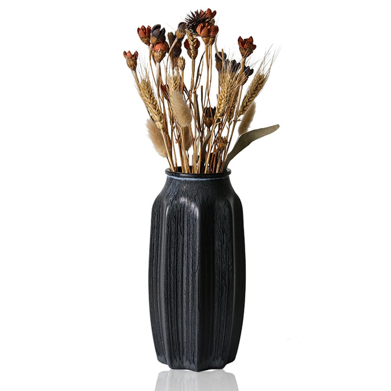 Black Retro Vase, 8.7 Inches Elegant Vintage Glass Antique Vase, Rustic European Unique Chic Style for Tabletop, Kitchen, Office, Living Room Decoration