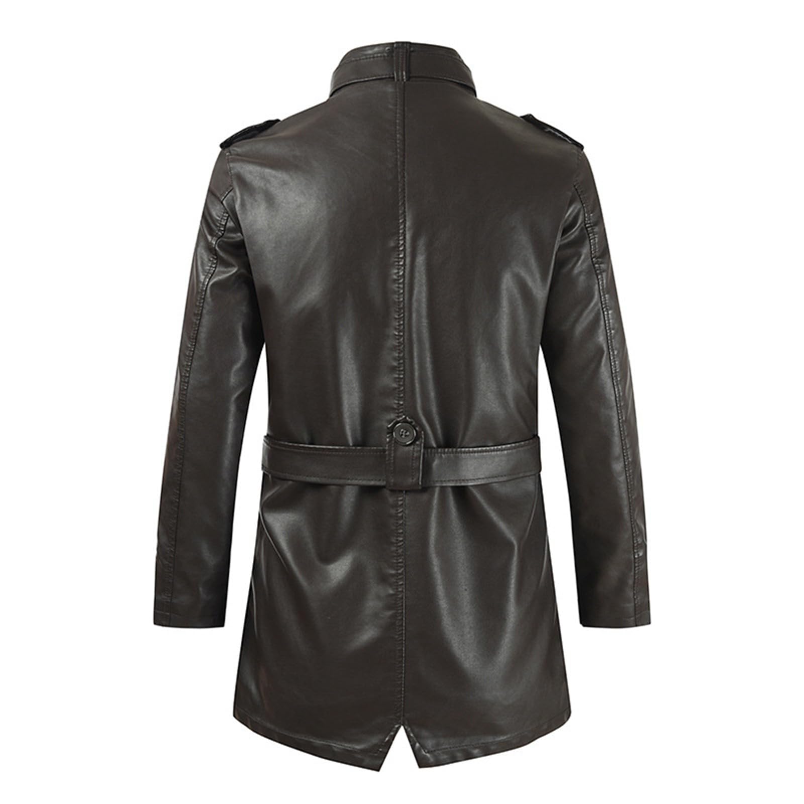 Chaqueta de invierno de cuero casual para hombre, gabardina de manga larga y cuello alto con cremallera