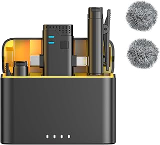 2 in 1 Professional Wireless Lavalier Microphone for Android, iPhone iPad with Charging Case Noise Cancellation Plug-Play …