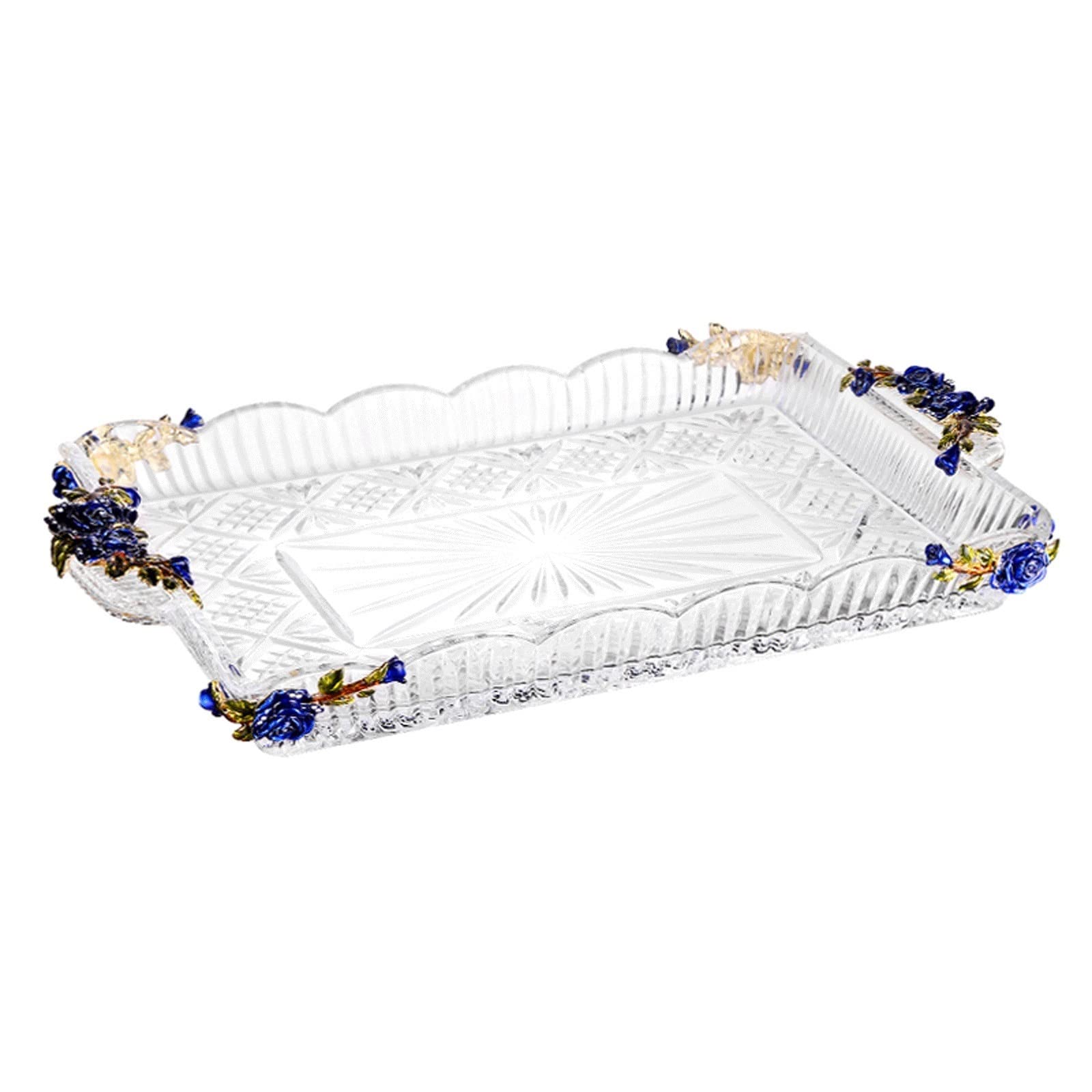 Bandeja Platos de Cristal Bandeja Servicio Rectangular con Asa Decorativa Baño Bandejas para Servir Comida(B)