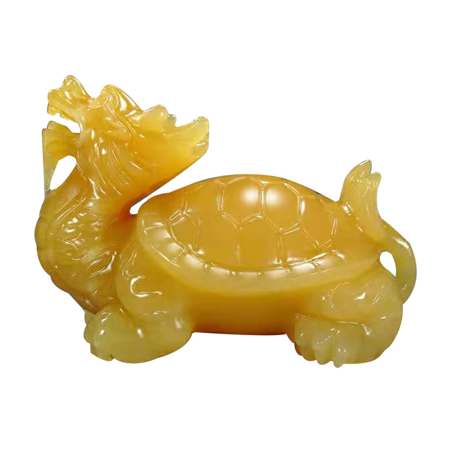 Hhhxkkuo One Color Natural Yellow Jade Dragon Turtle Prosperity Figurine-Hand-Carved