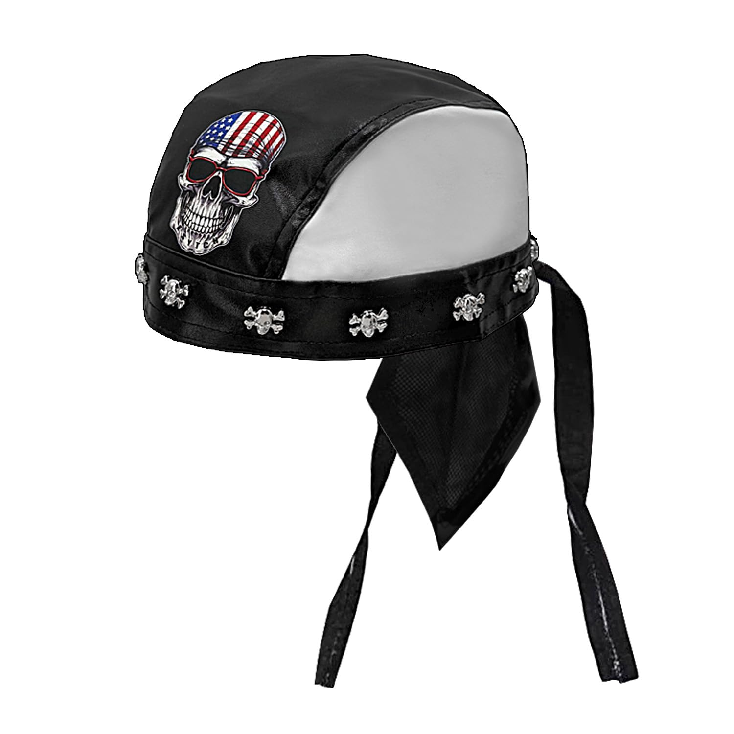 Mens Skull Rivet Rocker Punk Bandana Head Wrap Du Doo Do Rag Hat Black White Splicing Cap