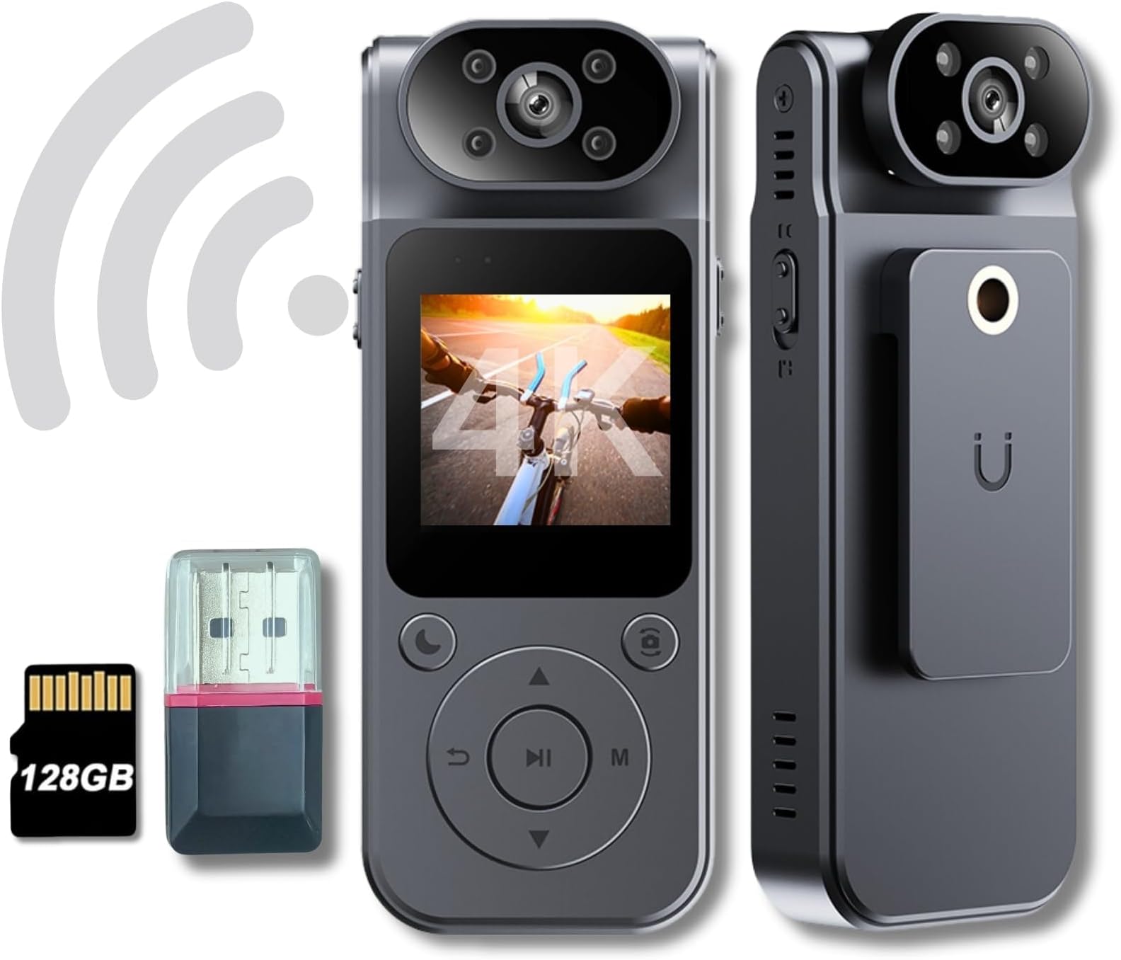 4K HD Body Camera Video Recorder with 180° Rotation Lens and WiFi for Real-Time Viewing, 128GB Memory, and Infrared Night Vision Body Cam, Ideal for Outdoor Security, Law Enforcement,Travel.(4K-128G)