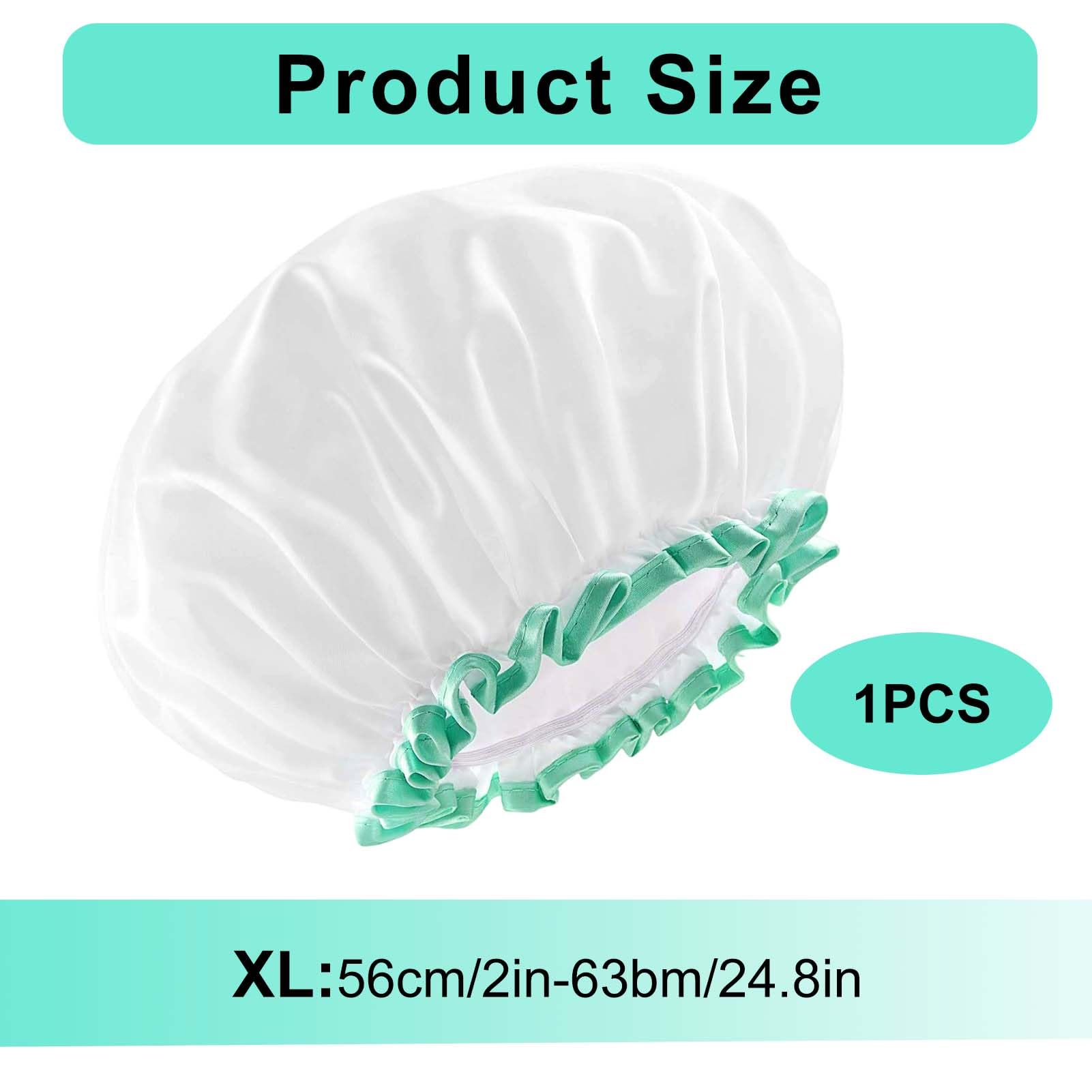 Reusable Waterproof Shower Cap for Women with Long Hair Large 12 Inch Double-Layer Bath Cap with Elastic Band - Image 2