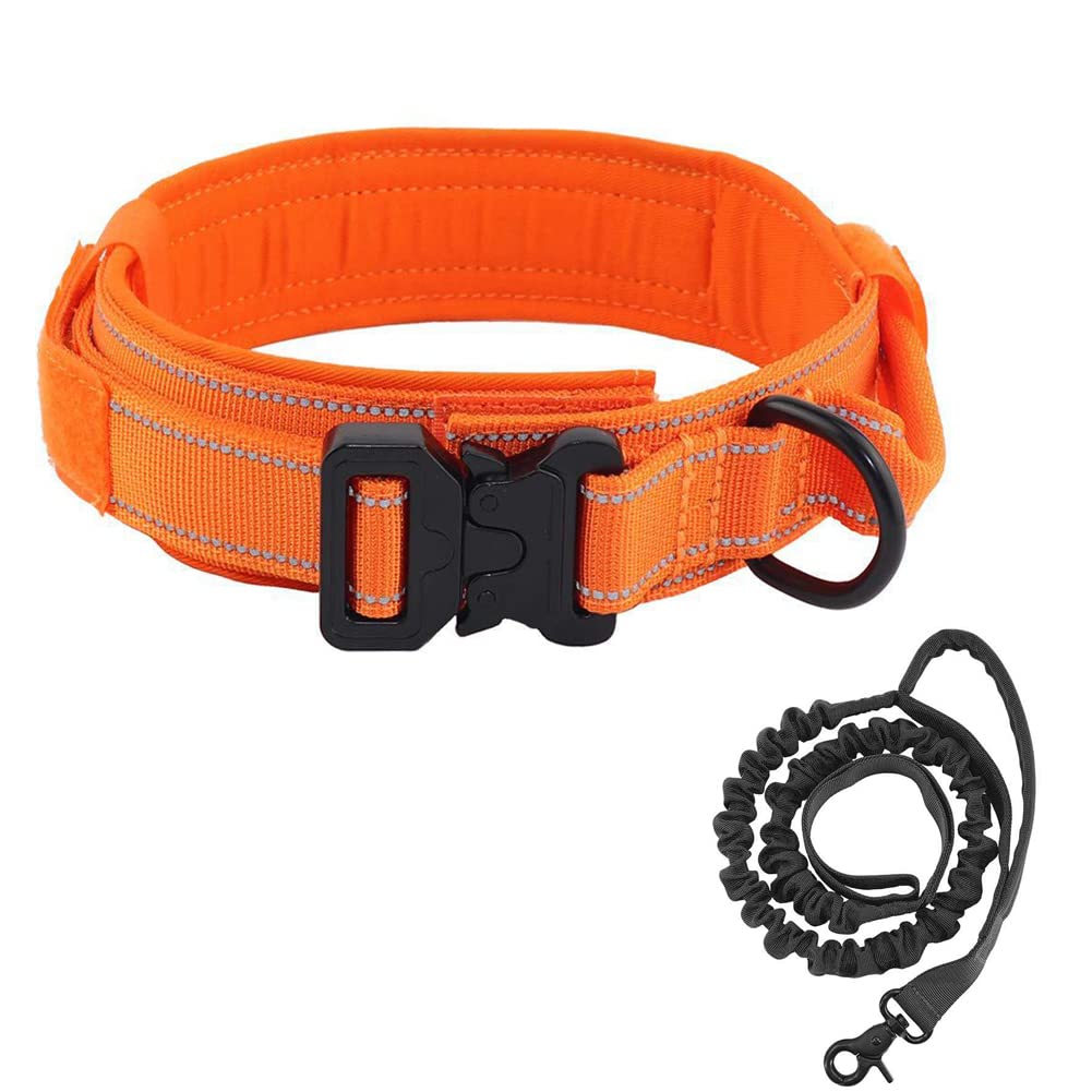 BUYTER Reflective Nylon Tactical Dog Collar Military Adjustable Durable For Large German Shepherd Outdoor Working Training Walking with Leash