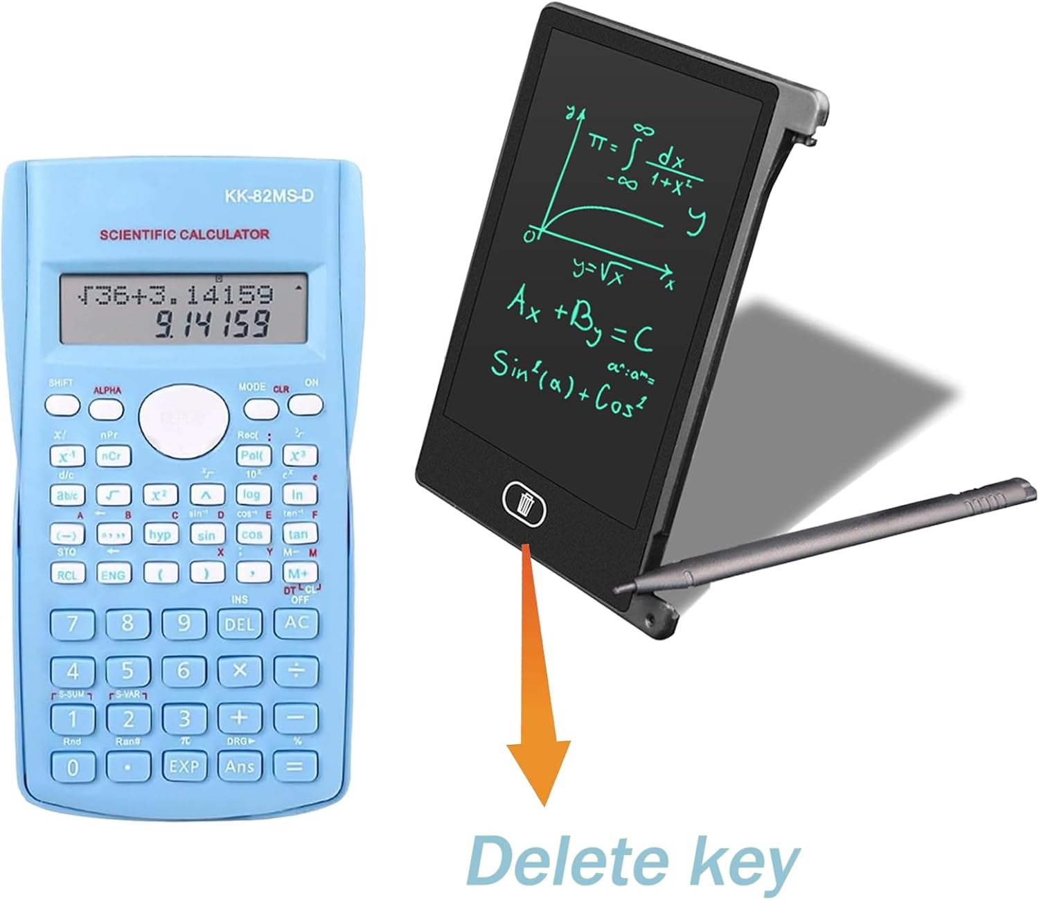 LCD writing pad with delete key highlighted