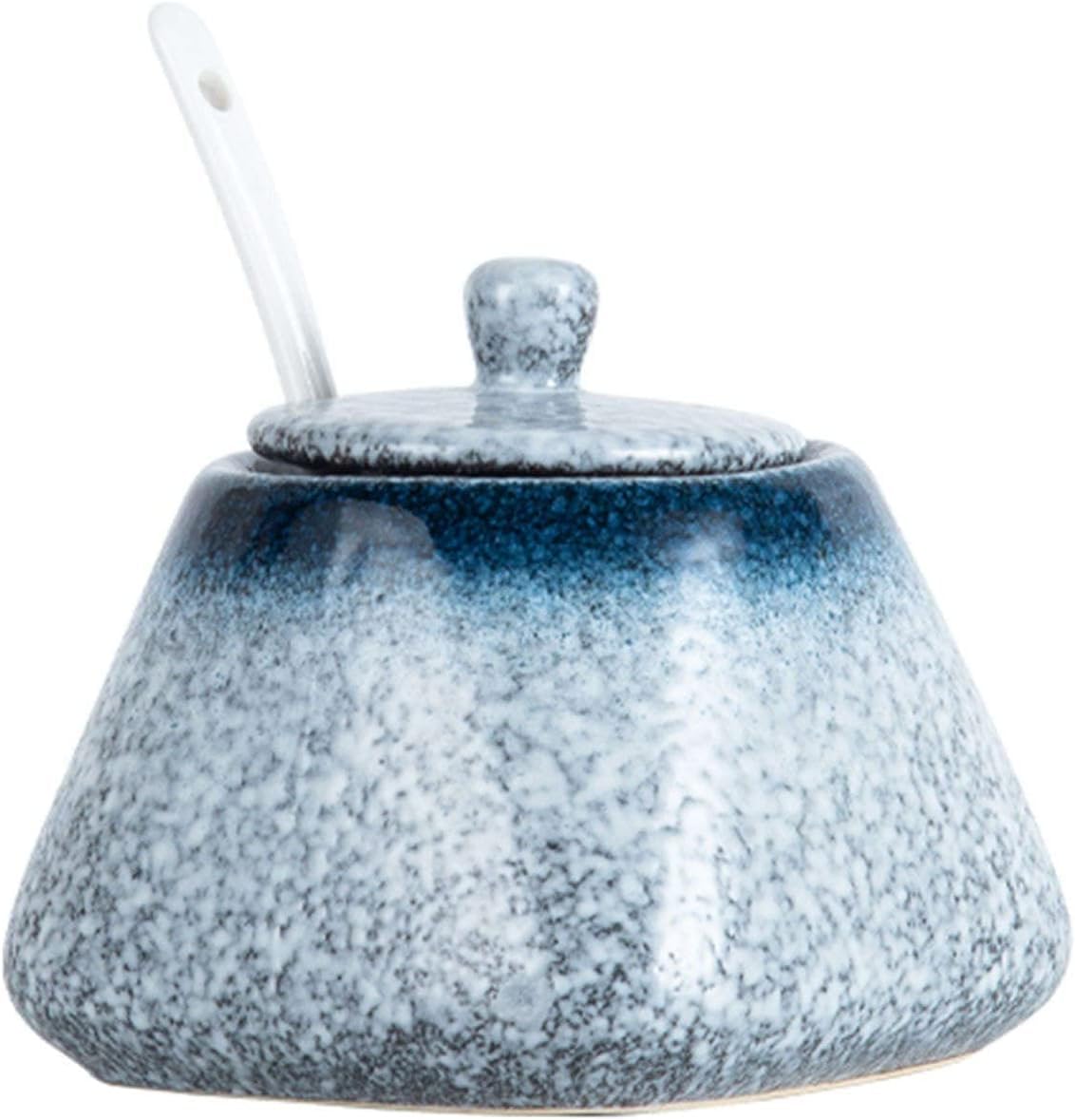 GERRIT Zuccheriera, Zuccheriera Blu Scuro con Coperchio e Cucchiaio, Zuccheriera Cielo Stellato in Stile Europeo, Barattolo for Spezie Contenitore Zucchero con Vassoio-blu-350ml
