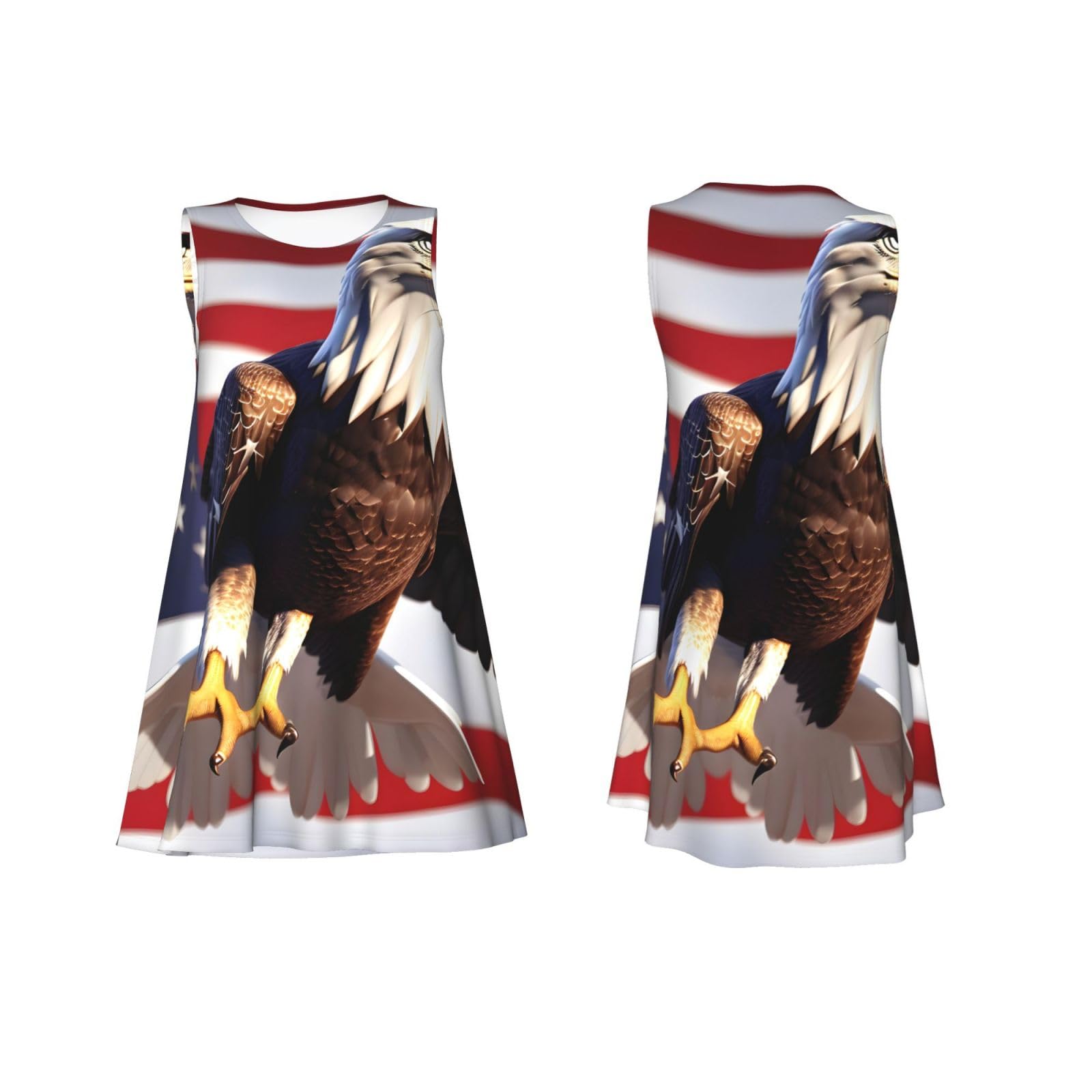Águila calva con estampado de bandera estadounidense, ligero y cómodo, vestido de verano sin mangas para mujer, casual, vacaciones, uso diario