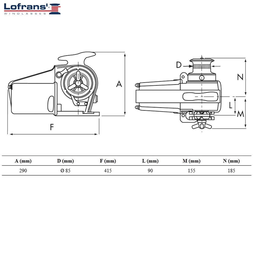 Lofrans Ankerwinde Tigres horizontal Ø8mm Kette mit Spill 1500W 12V