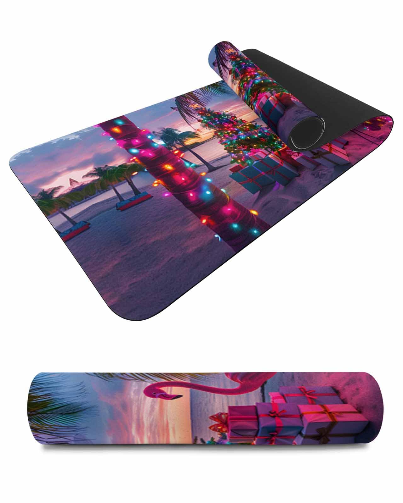 Debedcor Heat Proof Table Pads Waterproof Decorative, Christmas Flamingo Non-Slip Table Countertop Protector, Coastal Beach Xmas Trees Gifts Insulation Mat for Dining Room, 48 x 12 Inches