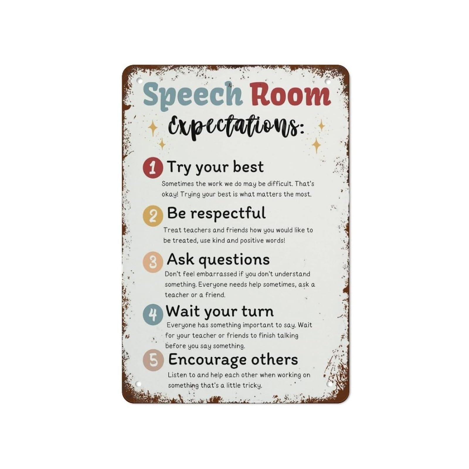 EKFBQBGW Humorous Speech Sign SLP Office Rules Metal Tin Sign Funny Classroom Decor for Therapist Speech Room Clinic Wall Decor 8 X 12 inch
