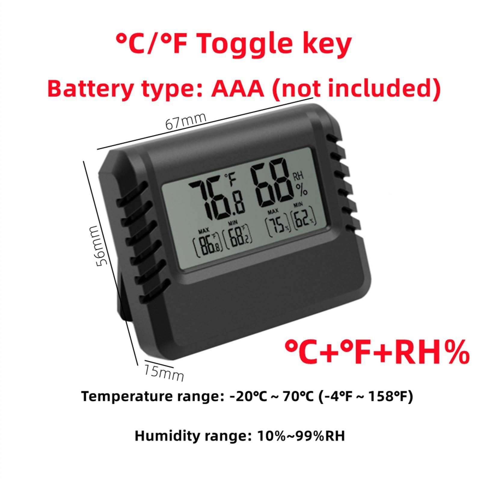Cyfrowy wewnętrzny czujnik temperatury LCD, miernik wilgotności, termometr, higrometr, wskaźnik przełączania °C/°F (biały)
