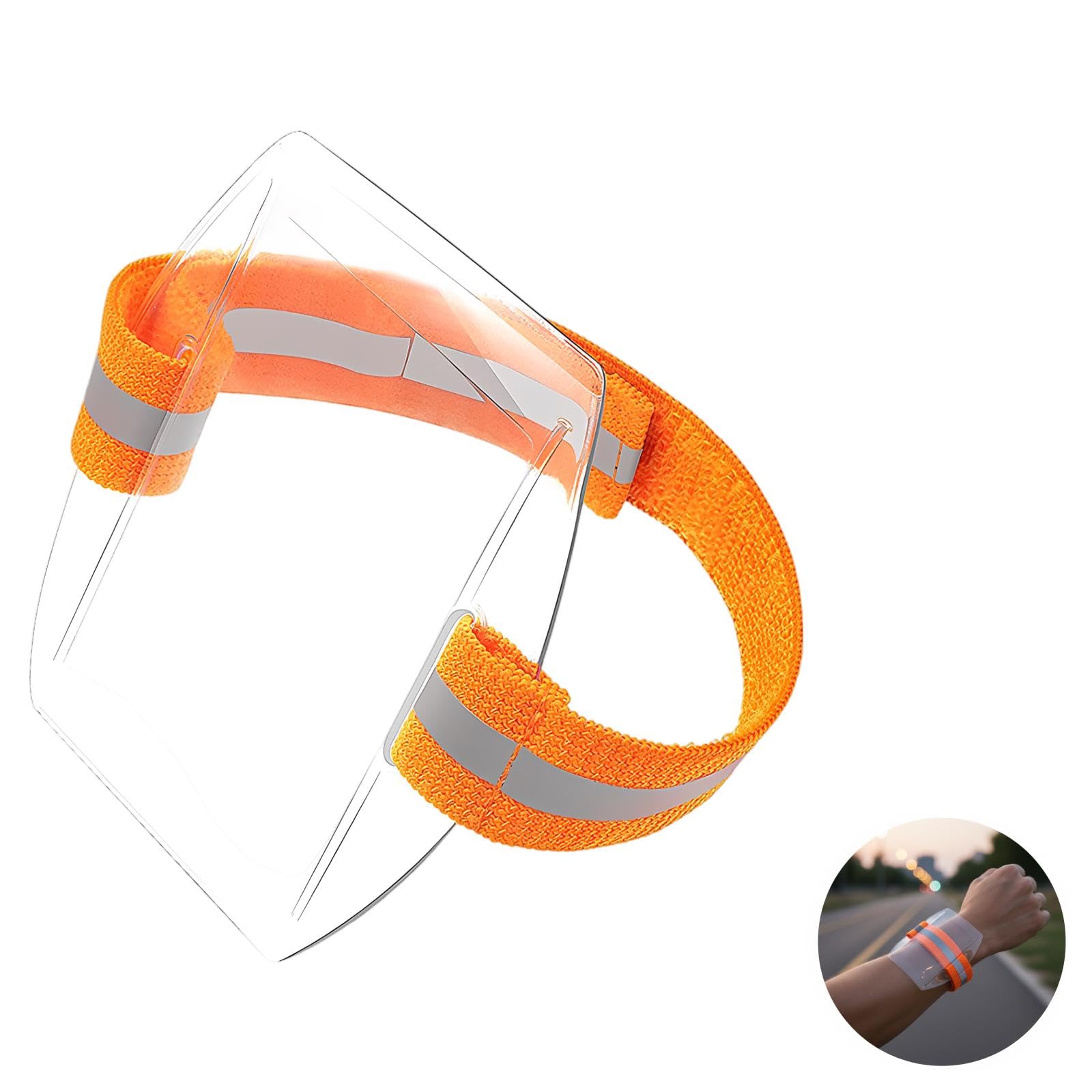 10 Stk Armband-Ausweishalter, reflektierend, elastischer Badgehalter mit verstellbarer Schnalle und PVC-Kartenhülle, für Sicherheitspersonal, Laufen, Radfahren, Outdoor-Bau, orange