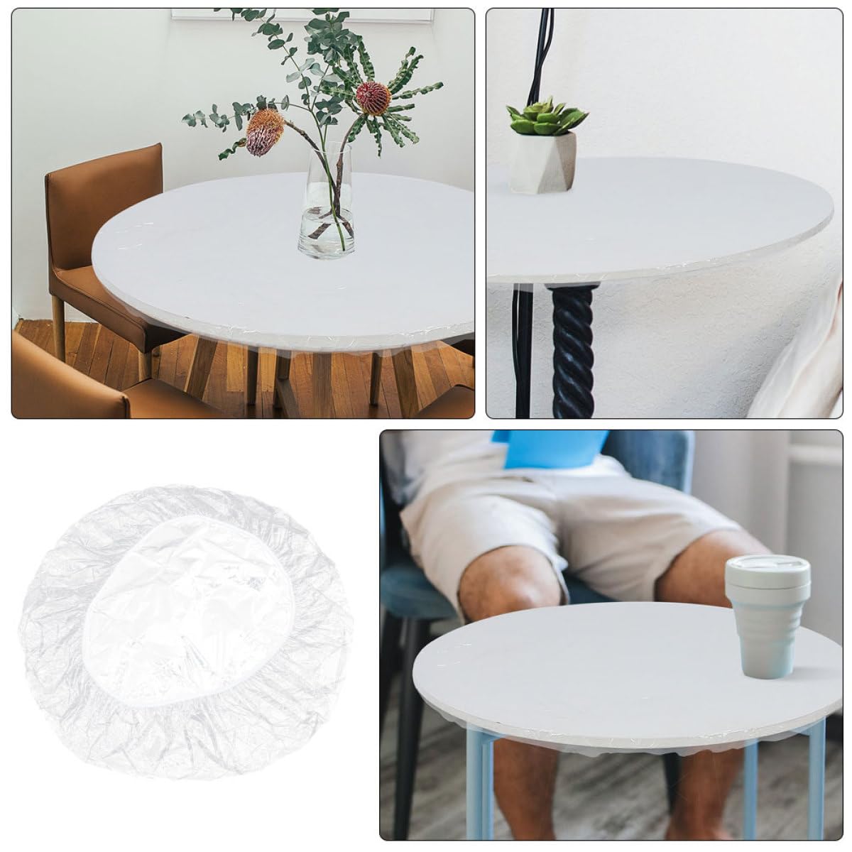 PACKOVE Housse de Table Ronde Transparente en Pvc, Ajustée et Élastique, pour Extérieur et Salle à Manger, Protège des Taches L’usure