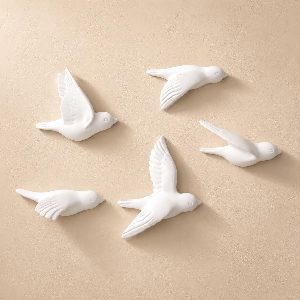 Boho Wanddeko Vögel Set aus Keramik 5er Set Weiß Matt Minimalistische Wanddeko