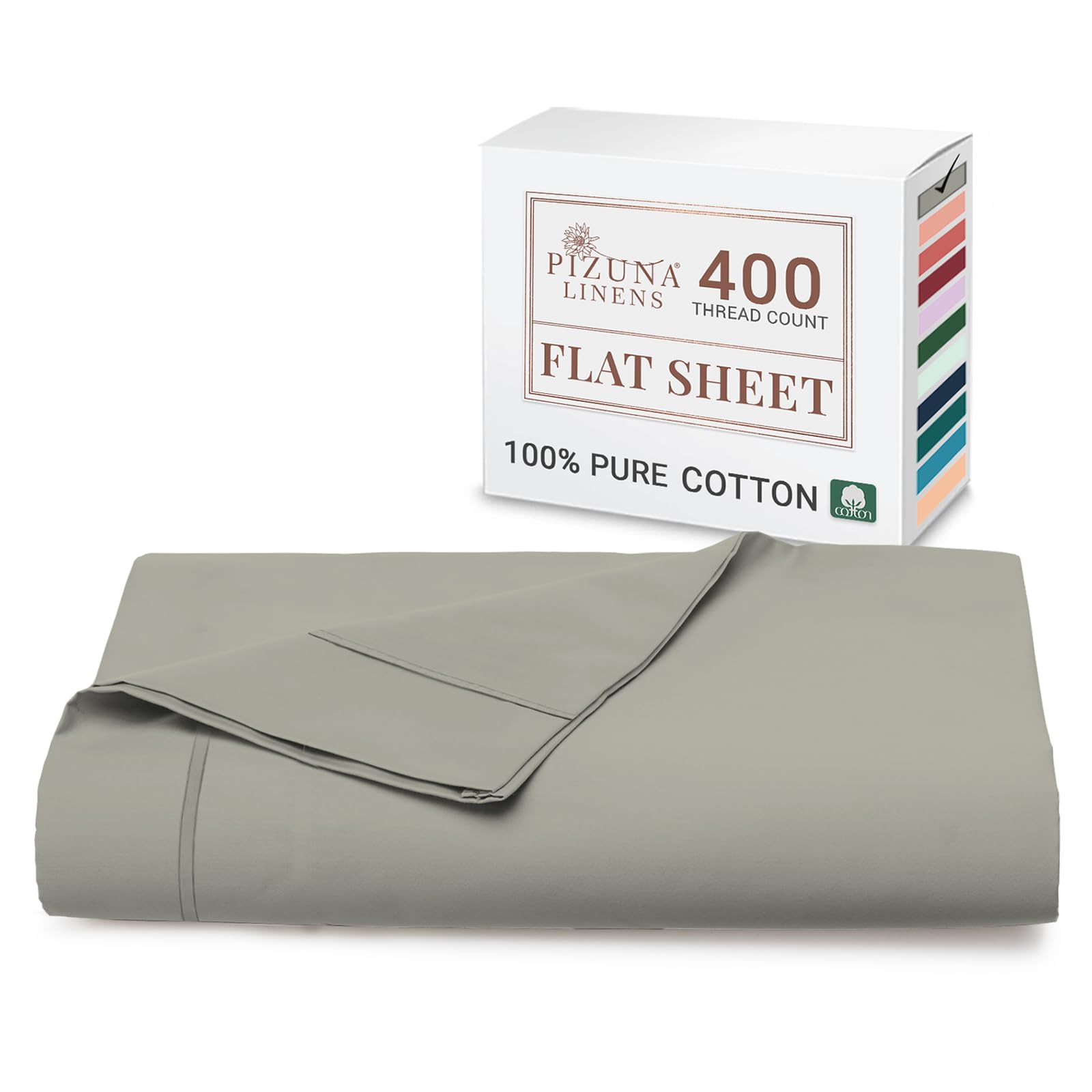 Pizuna Men's Silver 100% Cotton Flat Sheets Double 400 Thread Count Long Staple Cotton Bed Sheets Double 230X280 Cm, Soft Sateen Weave Top Sheet Double