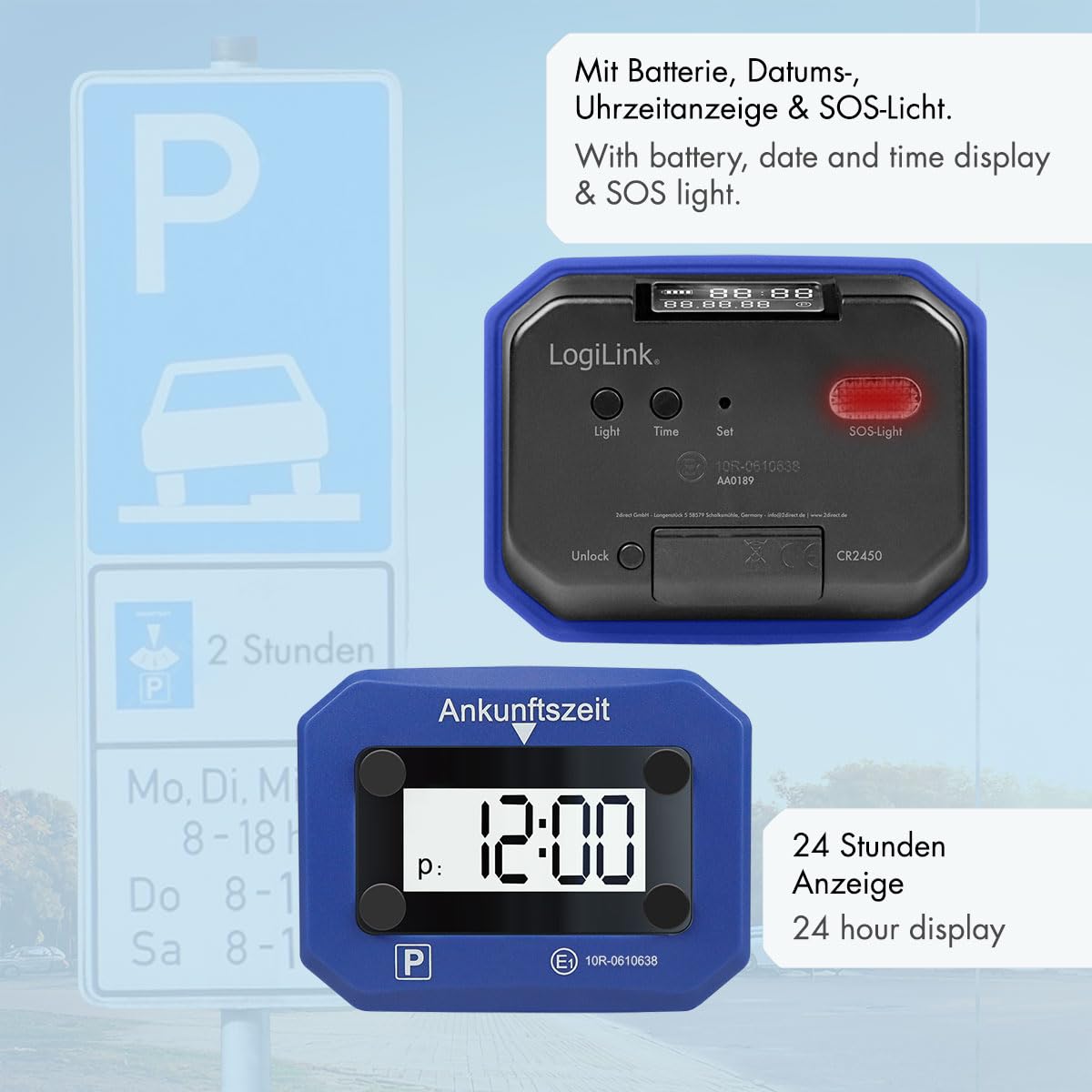 LogiLink, cronometro Digitale, Testato da KBA, con attivazione Automatica, visualizzazione 24 Ore, Data e Ora, Luce SOS
