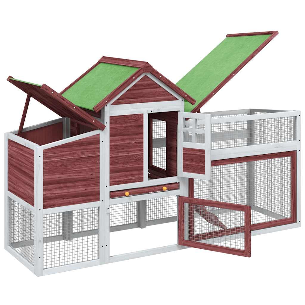 Gallinero moca de madera maciza de pino 186,5 x 58,5 x 113 cm con techo impermeable y valla de malla de alambre, jaula para animales pequeños para conejos, conejos, conejos, roedores, salida