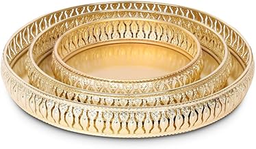 R Ayurveda copper 3-Piece Premium Golden Metal Tray Set | Decorative Round Trays for Serving, Gifting, and Home Decor