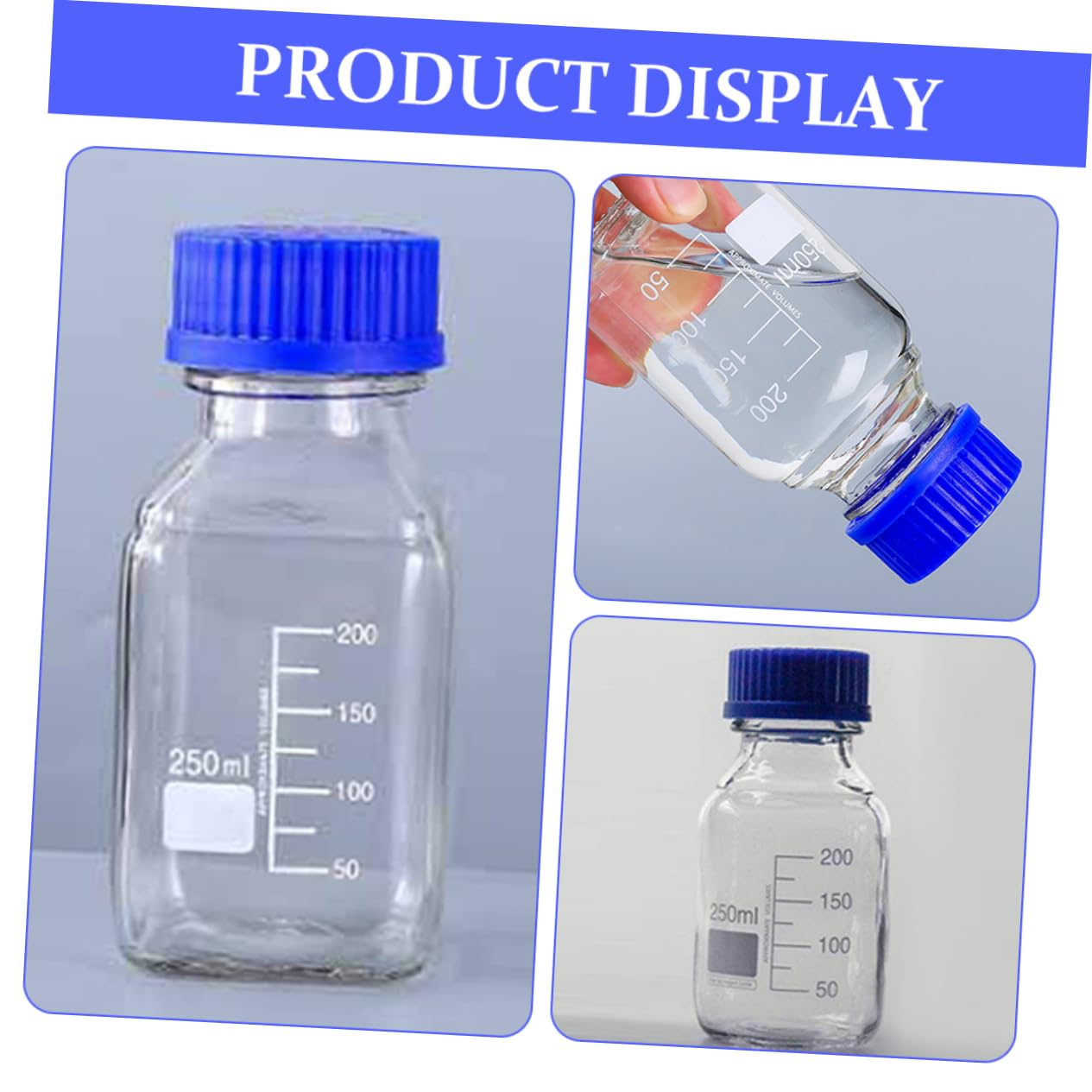 Boccette in Vetro per Campioni da Laboratorio, Bottiglia Graduata 250ml Linee di Misura, Set da 2 Pezzi per Conservazione e Miscelazione