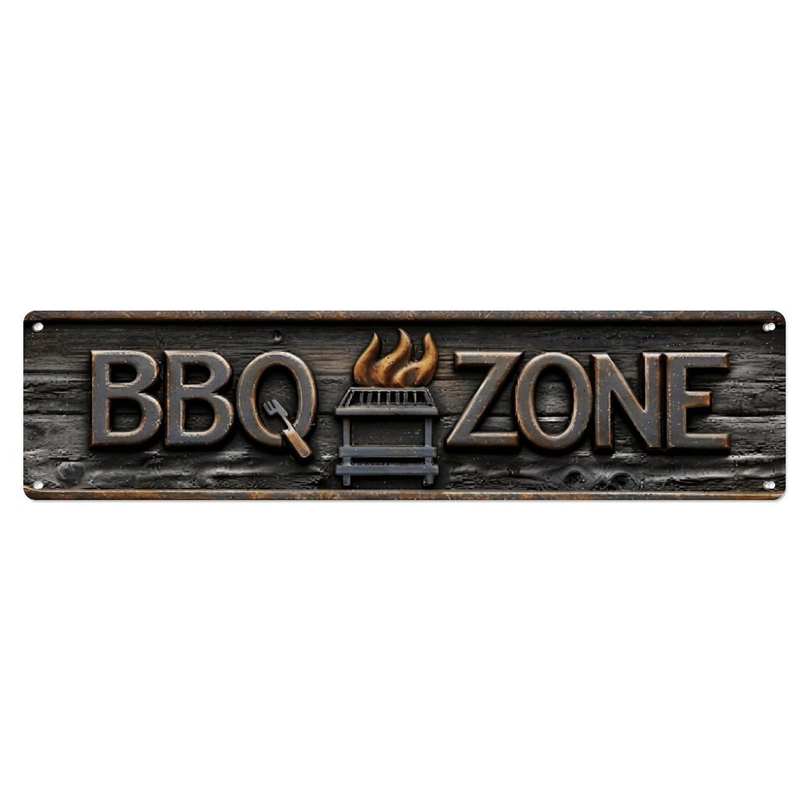 BBQ Zone Fire Pit Metal Tin Skinny Sign Plaque Wall Decor for Cafe, Club Bar, Office, Home Garden Metal Poster 4x16Inch