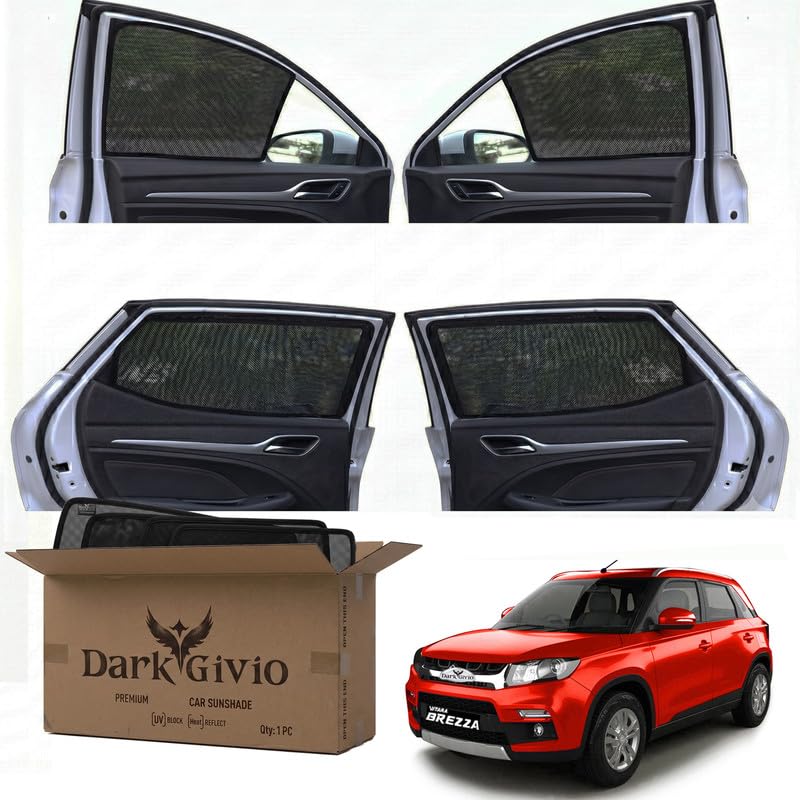 Image of Car Window Sun Shade Protector for BREEZA | Exact Fit Non-Magnetic Half Cut Sunshade (Set of 4 /6) | UV Blocker Side Window Car Curtains & Interior Accessory