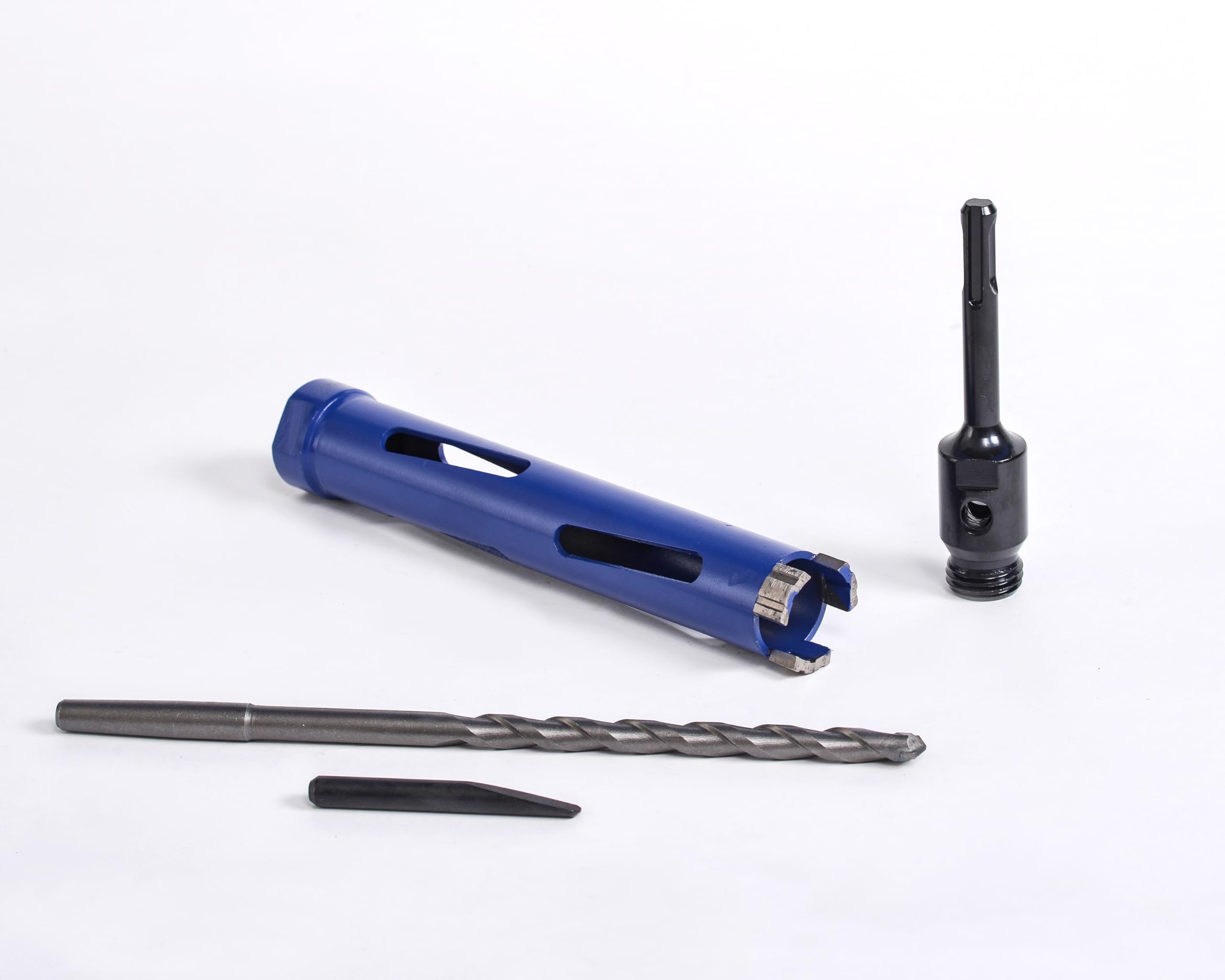 Lot de 4 couronnes de forage diamantées de 32 mm de diamètre, 200 mm de longueur avec adaptateur SDS PLUS et foret de centrage pour maçonnerie et béton, 4 pièces
