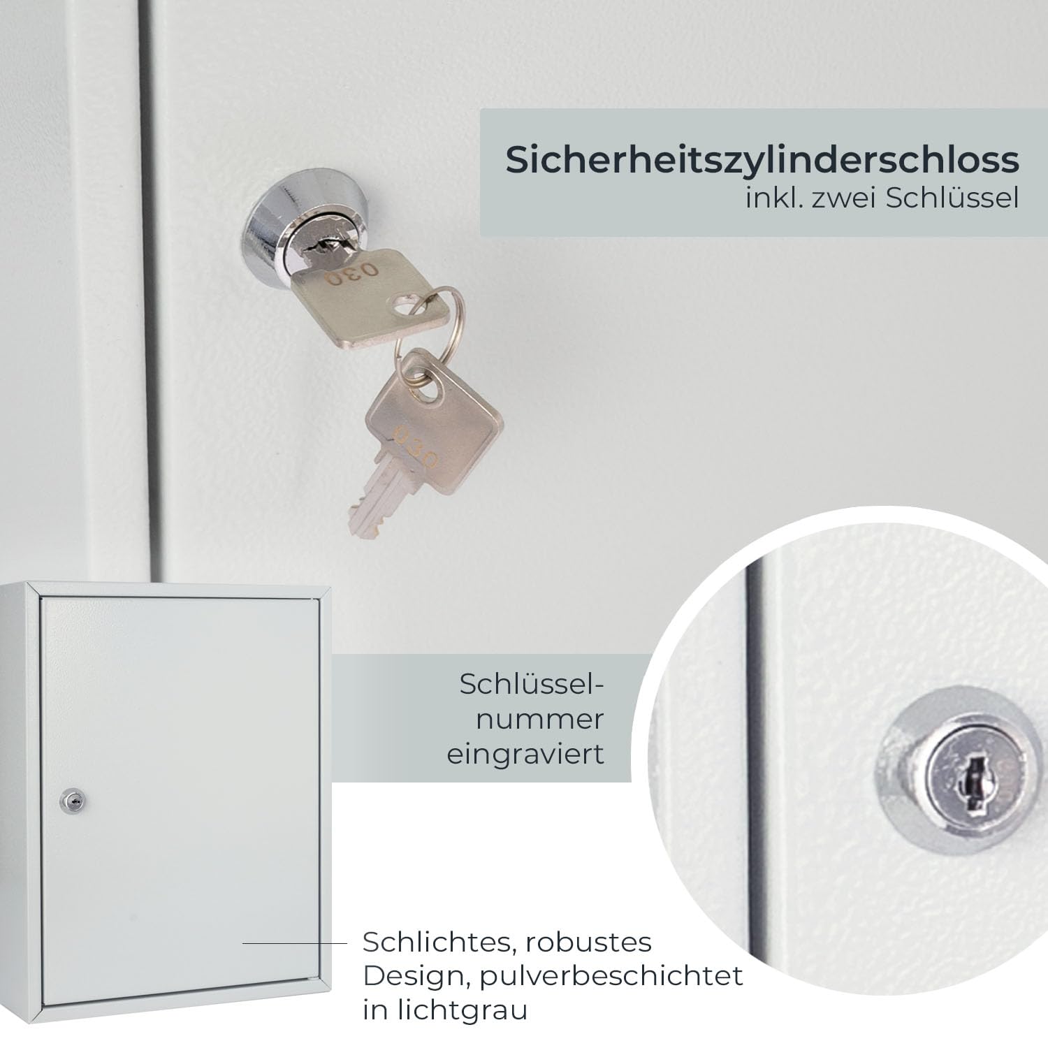 HMF Schlüsselschrank aus Stahl, abschließbarer Schlüsselkasten 42 Schlüsselhaken 35 x 27 x 8 cm Lichtgrau