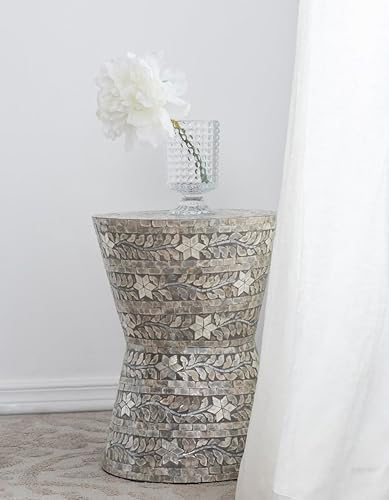 Miniatura 7 de A&B Home - Mesa auxiliar pequeña de madreperla, mesa auxiliar redonda Capiz, soporte para plantas de sala de estar, gris oscuro, 14 x 14 x 19