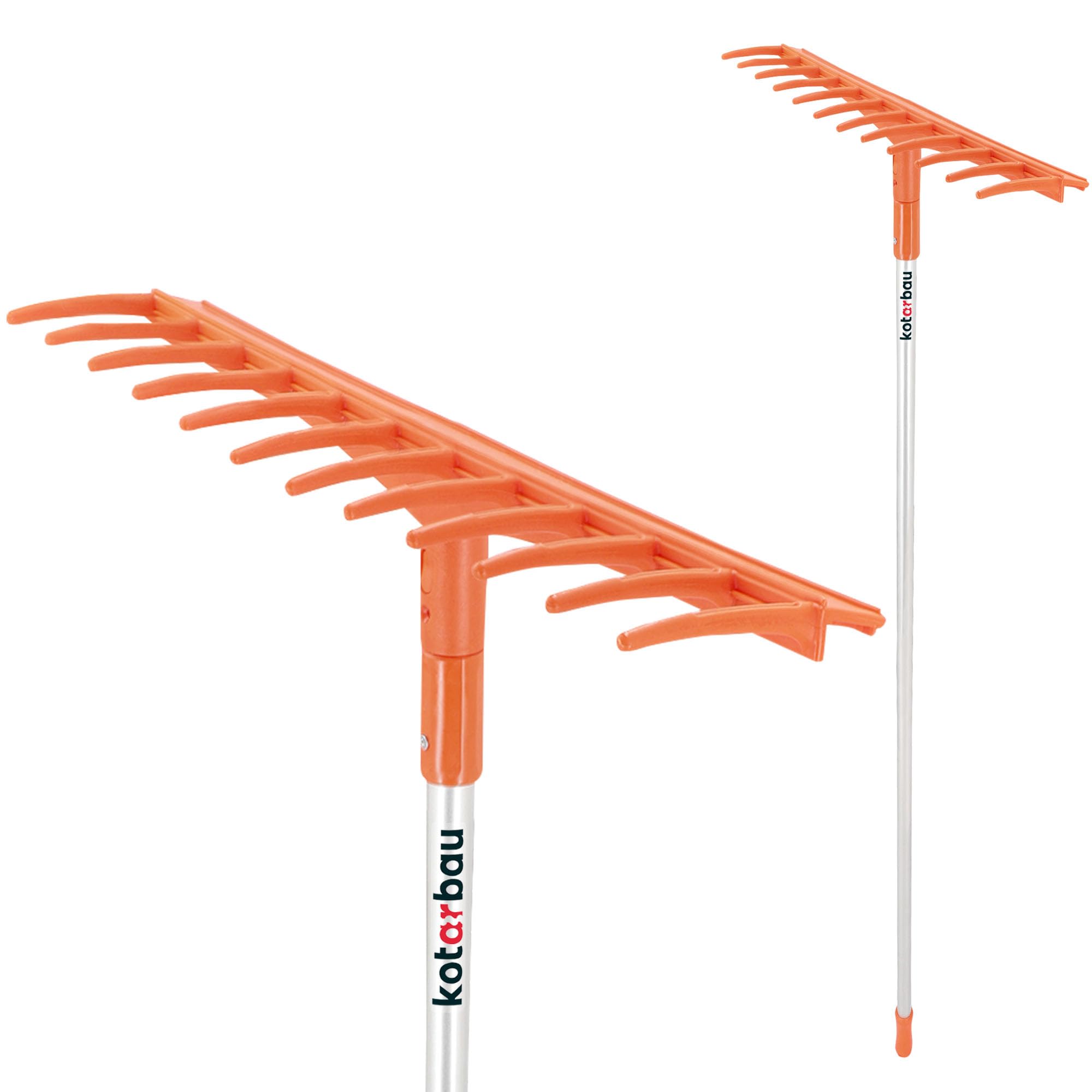 KOTARBAU® Rastrillo Jardin - Plástico - 51 cm - 12 Dientes - con Mango de Aluminio - Rastrillo Hojas Jardin - Rastrillos para Jardinería - Ligero - Fácil de Guardar - Naranja y Plateado
