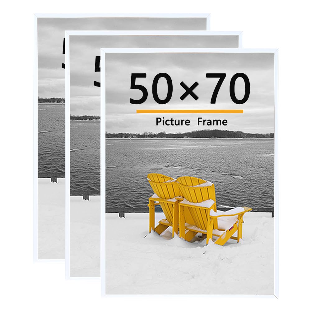 Baoee 3 Pack 50x70 Bilderrahmen, 50x70 Bilderrahmen Weiß für Fotogalerie - Einschubstreifen, horizontale oder vertikale Wandmontage