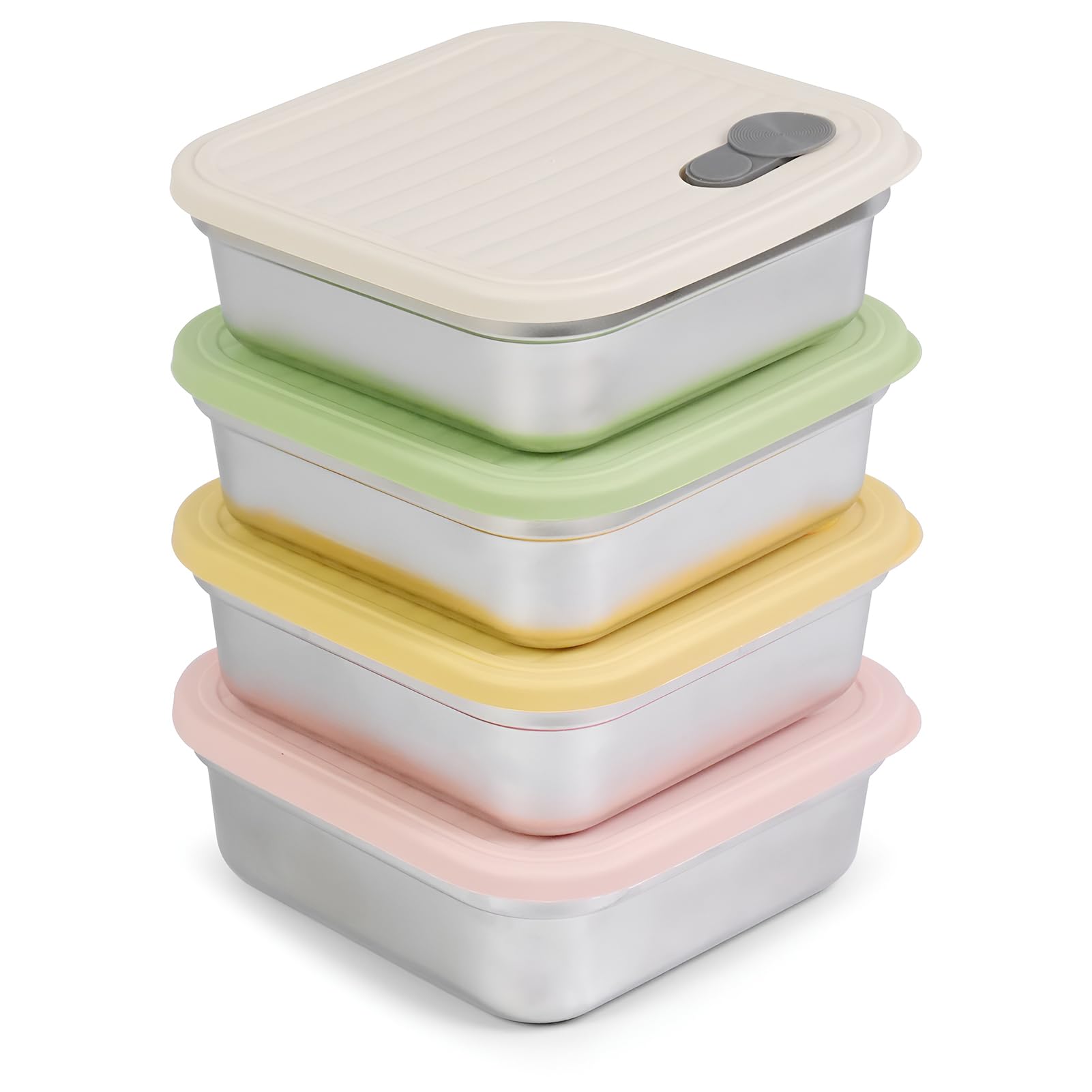 4 Pack Stainless Steel Sandwich Containers, 20oz Reusable Food Storage Containers with Lids, Metal Meal Prep Lunch Box, Dishwasher Safe, Sandwich Box for Snacks & Fruits (4 Color)