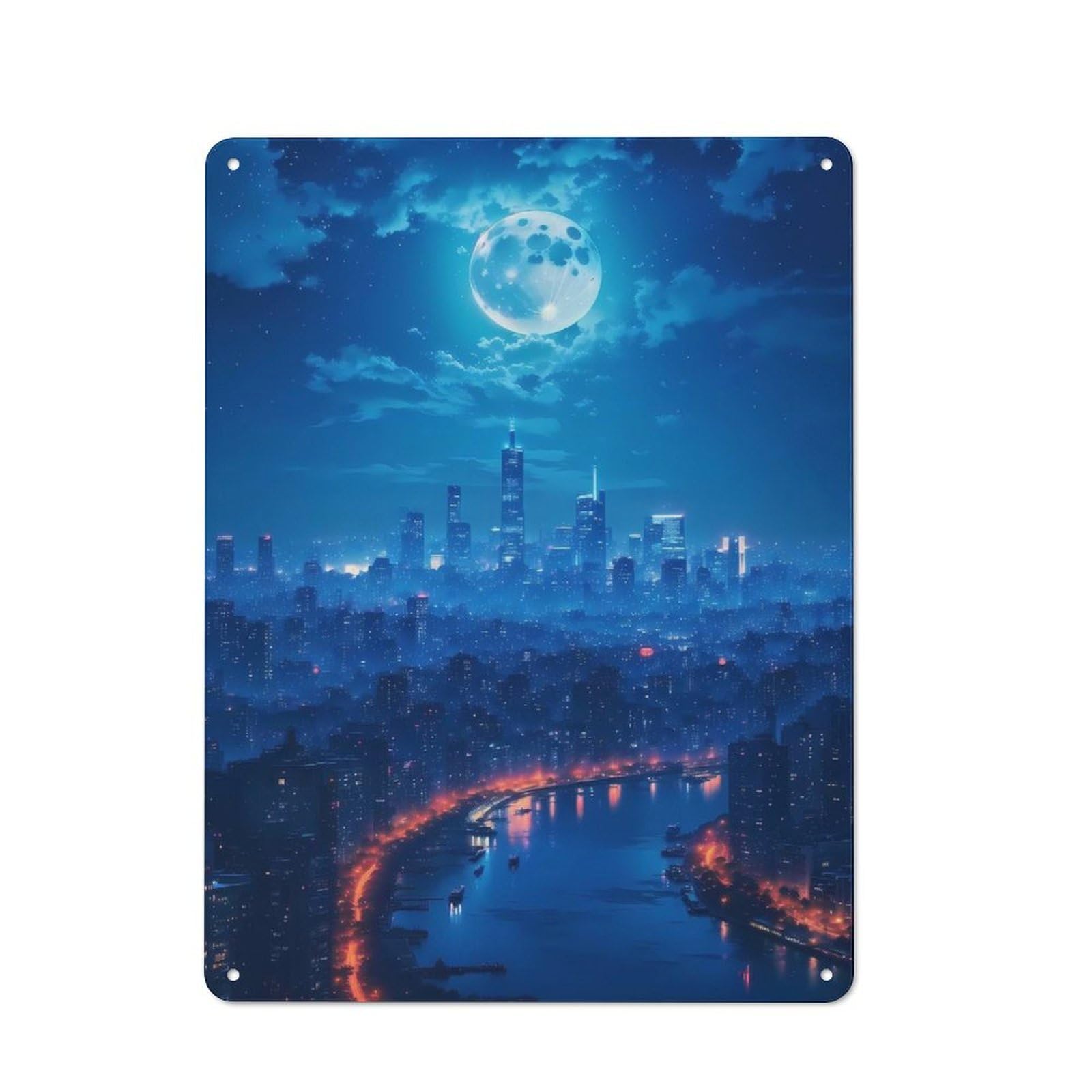 Junmoney Style-21 Lunar Metropolis Printed Metal Sign, Easy To Hang Plaque For Home Bar, Pub Room Or Kitchen Wall, 40X30cm