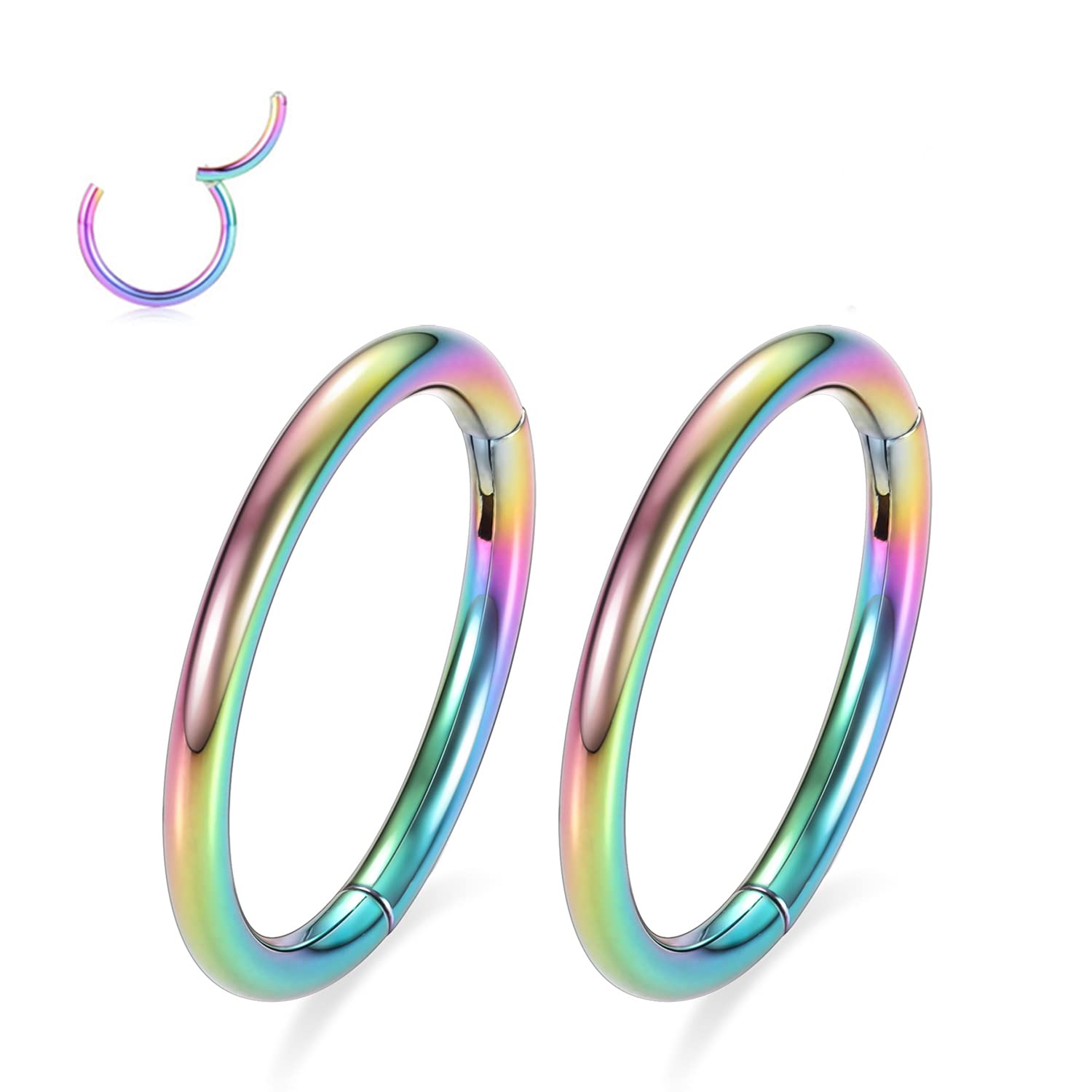 GAGABODY Grade 23 Titanium 6mm to 14mm Body Piercing Rings for Nose Ear Lip Septum Conch Daith Lobe Helix Tragus Cartilage 20G 18G 16G 14G Hinged