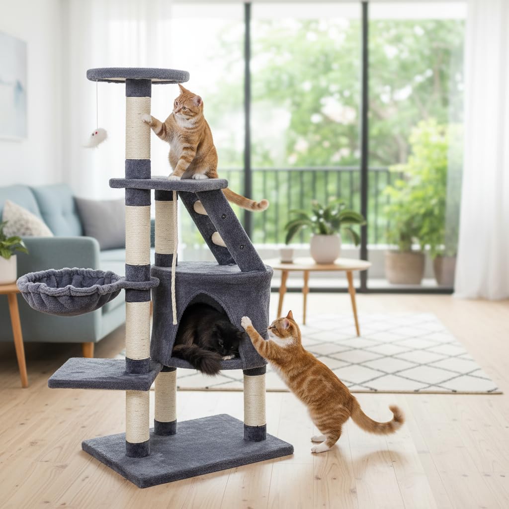 Melko Rascador mediano para gatos, 120 cm, color gris