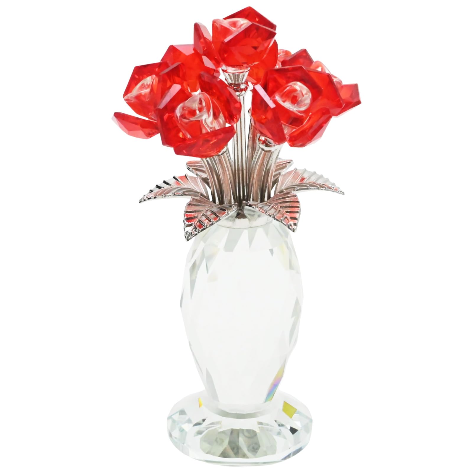 MospdyGear Red Crystal Rose Figurine for Women, Exquisite Handmade Glass Figurine Bouquet, for Home Display, Anniversary & Valentine‘s Day Keepsake