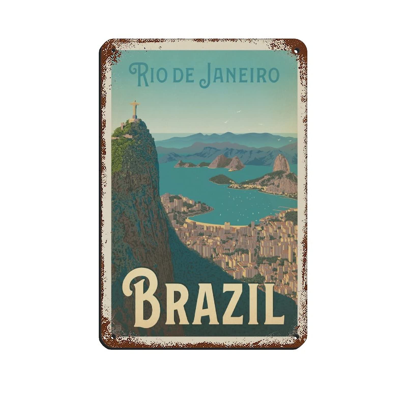 Oudrspo Tin Sign Vintage Travel Poster Brazil Rio De Janeiro Harbor View Vintage Metal Pub Club Cafe Bar Home Wall Art Decoration Poster Retro 8X12inch