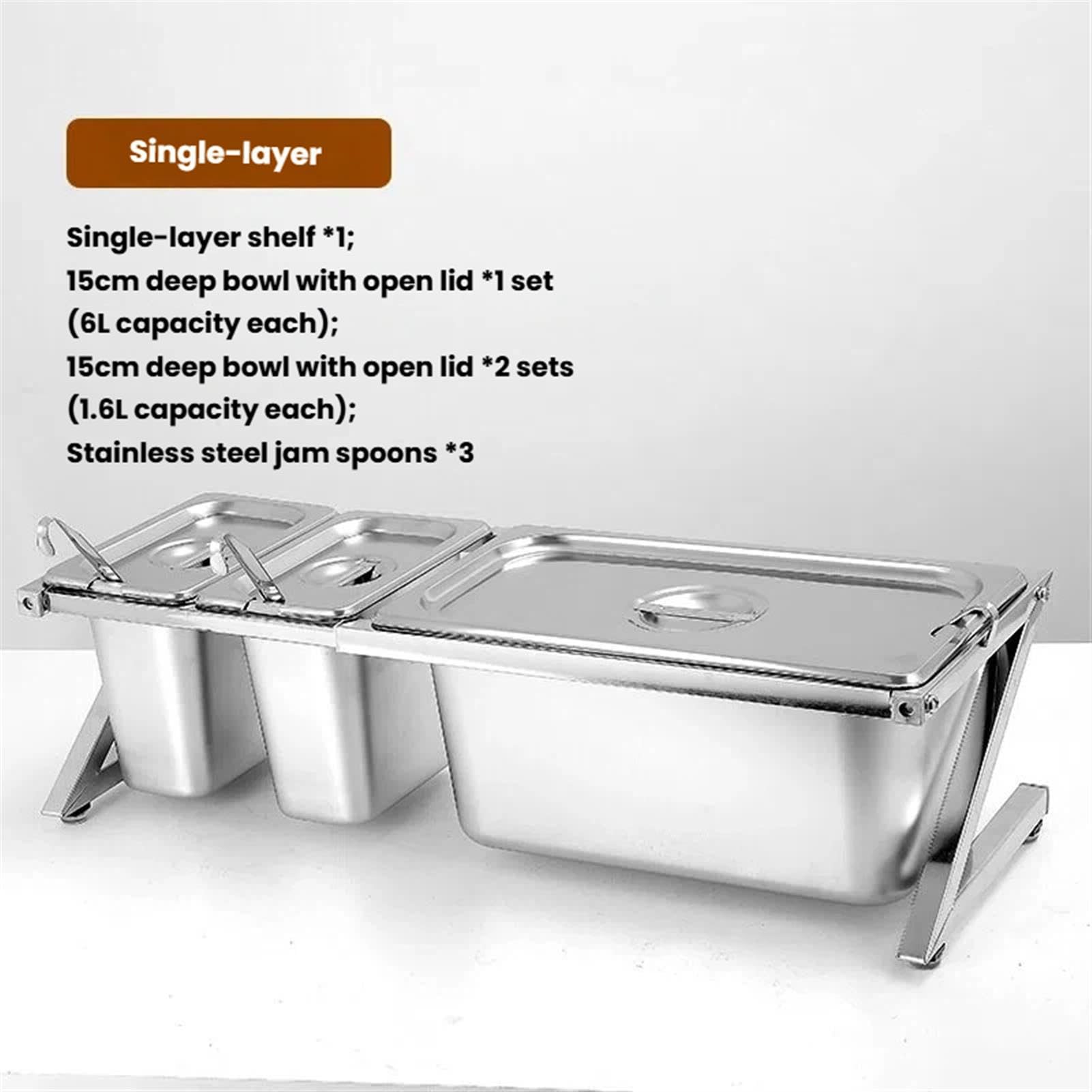 Set di contenitori per condimenti regolabili in acciaio inox con coperchi e cucchiai inclusi, perfetti per cucina, buffet, servire a casa e soluzioni per l'esposizione di alimenti