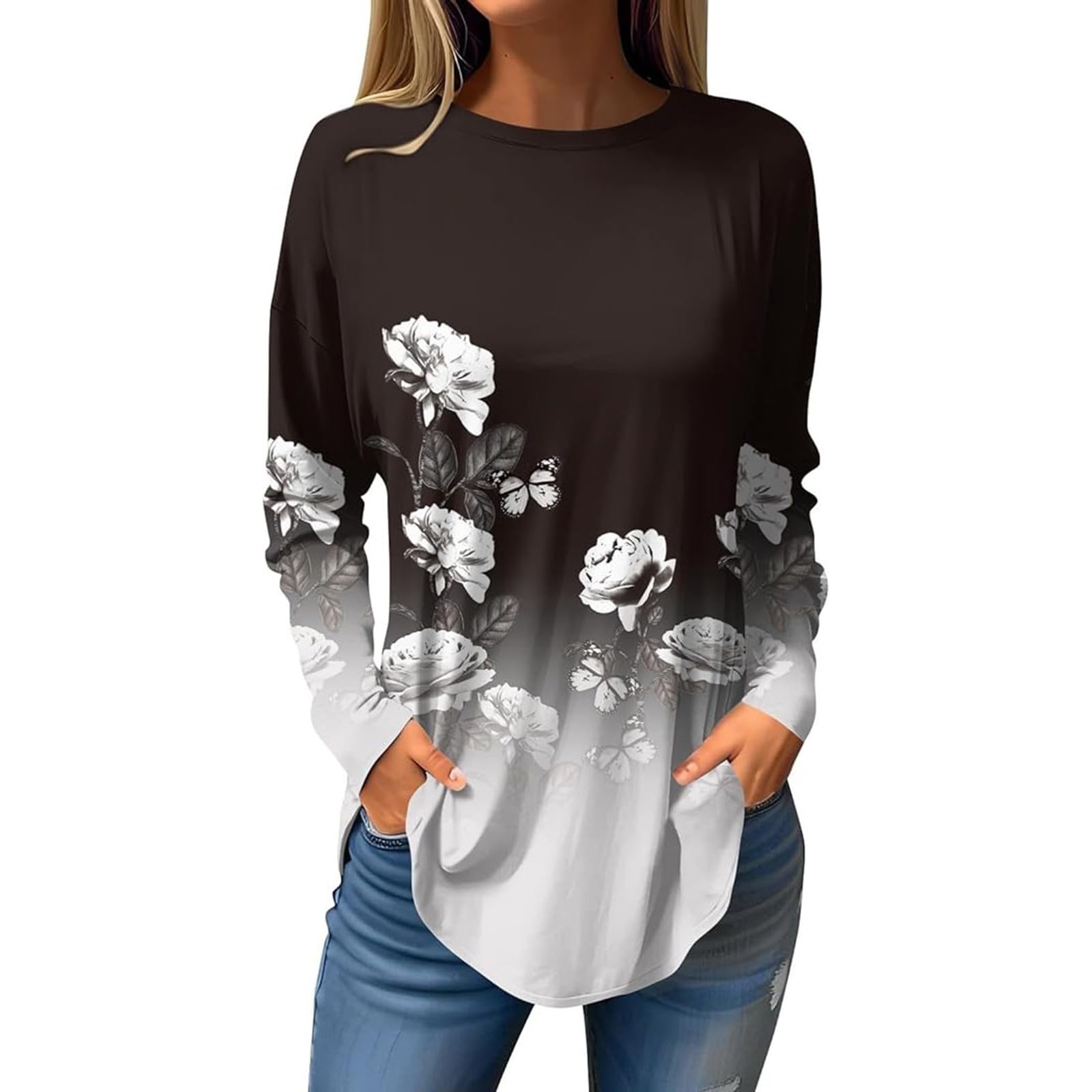 Oversized Sweatshirt for Women,Causal Loose Long Sleeeve Tops Button Down 3/4 Sleeve Loose Tee Casual Tunic Shirts