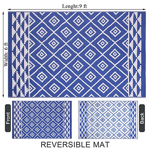 HiiARug Reversible Mats 6x9Ft Outdoor Rugs Plastic Straw Rug Patio Rugs Large Floor Mat for Outdoor Decor,Patio,Garden,Backyard, RV,Deck, Picnic, Beach, Camping (Blue) - Image 4