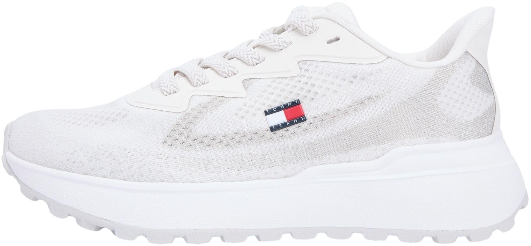 Tommy Jeans Women's Tjw Sporty Knit Runner EN0EN02962 Low Top, White (Ecru), 6.5 UK
